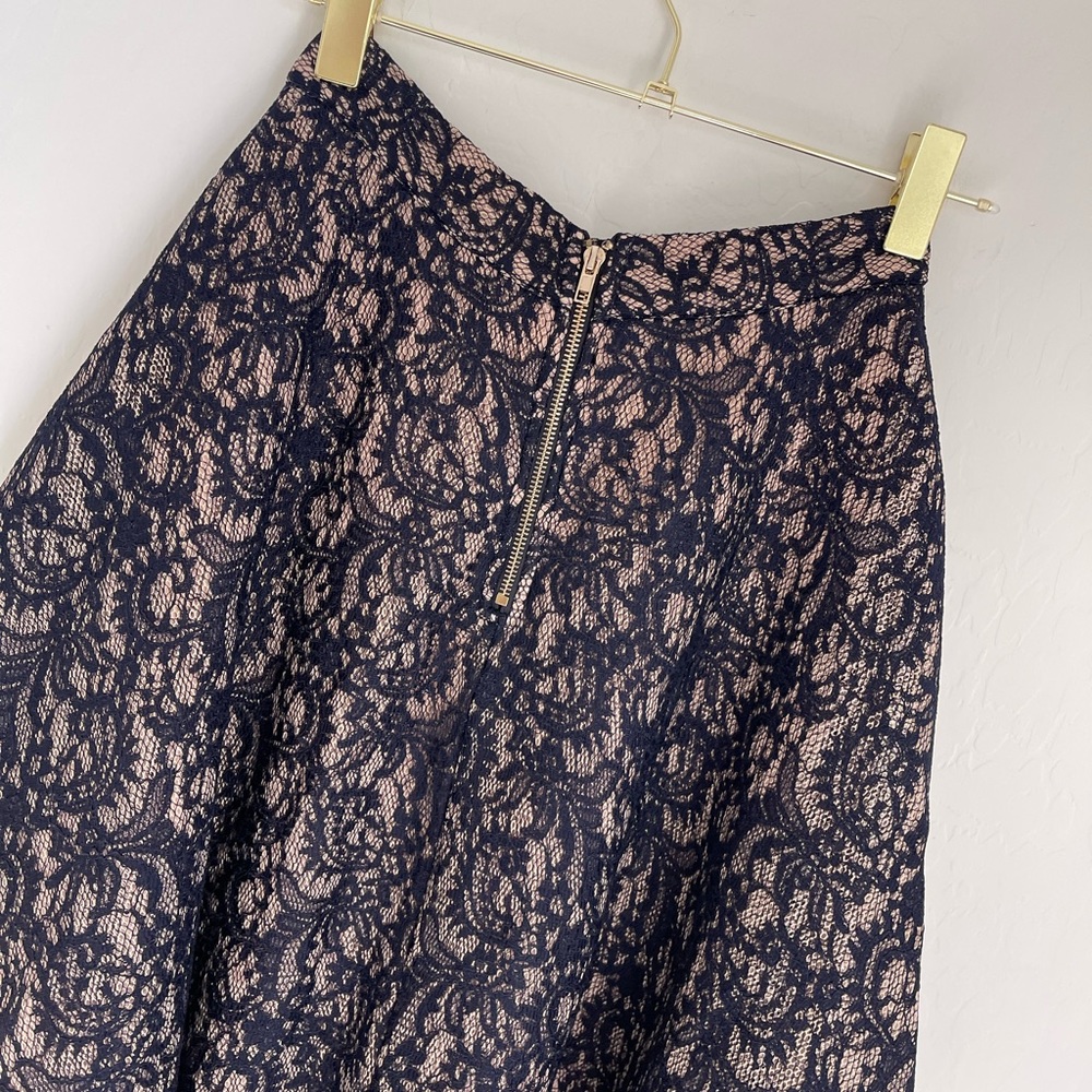 Vanessa Virginia Anthropologie Navy Blue Lace Flare Skirt Sz Small - Picture 5 of 8